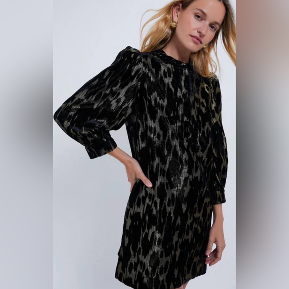 Tuckernuck Pomander Place New Metallic Velvet burnout Samantha dress gold sz 10